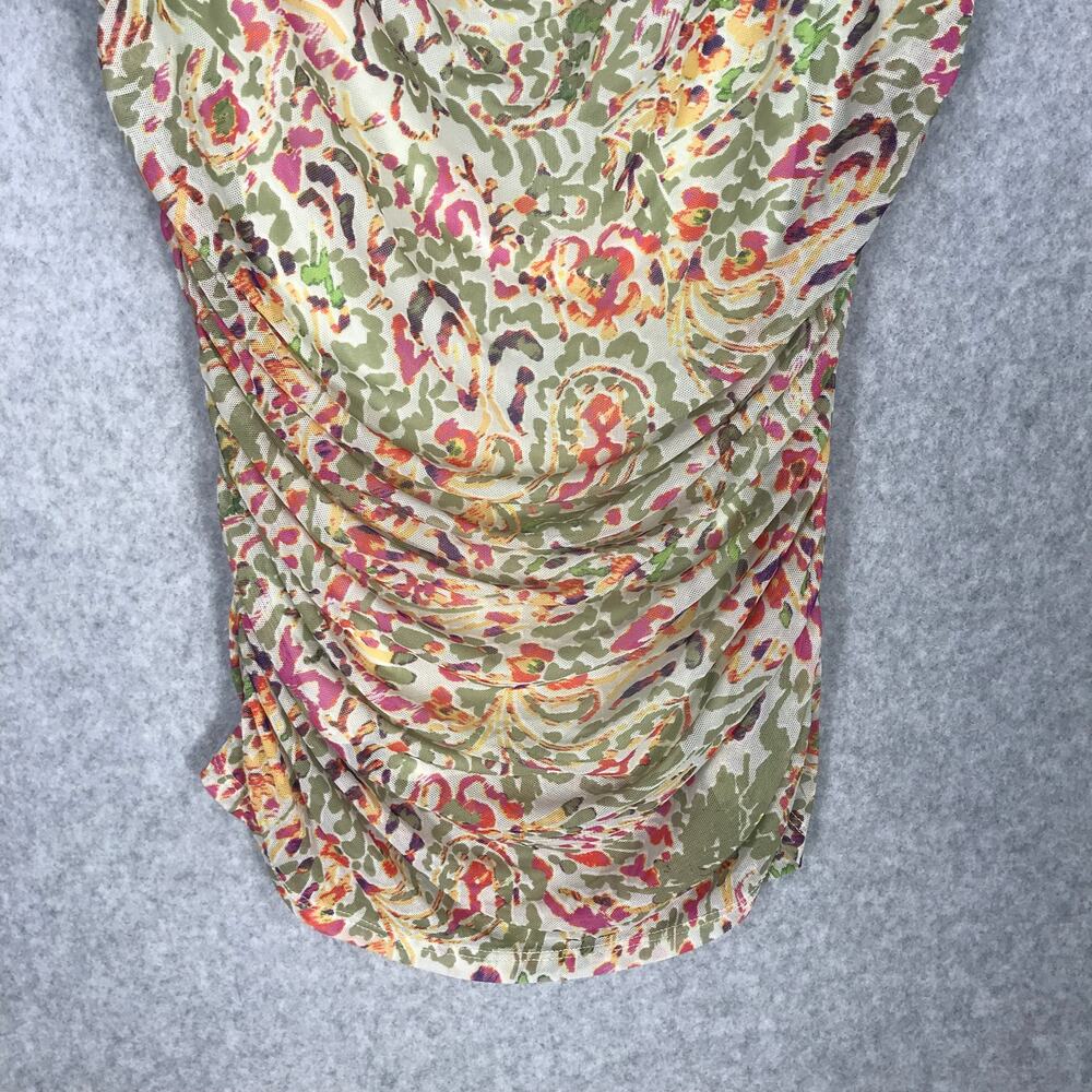 Cable Gauge Mesh Ruched Top Medium Paisley Cowl Blouse Abstract Vacation - Picture 3 of 8